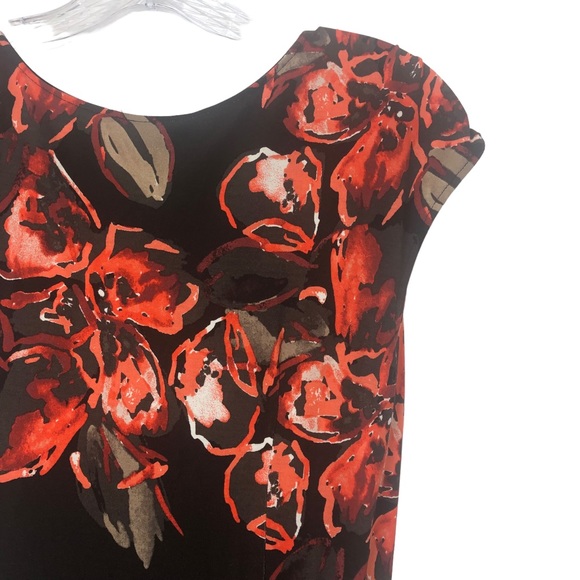 NWT Ann Taylor Brown Orange Floral Faux Wrap Neckline Sleeveless MIDI Dress - Picture 7 of 13